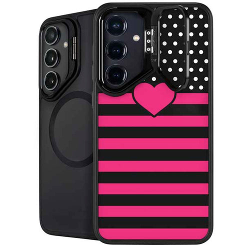 Polka Dots and Stripes Heart in Pink Galaxy S25 Kickstand Case